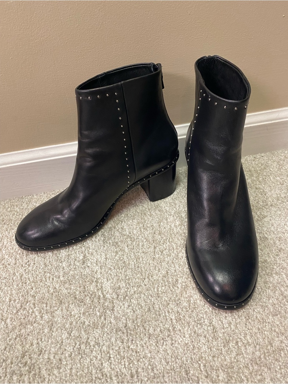 Rag & Bone Black Leather Studded Ankle Boots